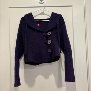 Artisti Italiani Purple Boiled Wool Blend Hooded Cropped Cardigan Jacket Medium